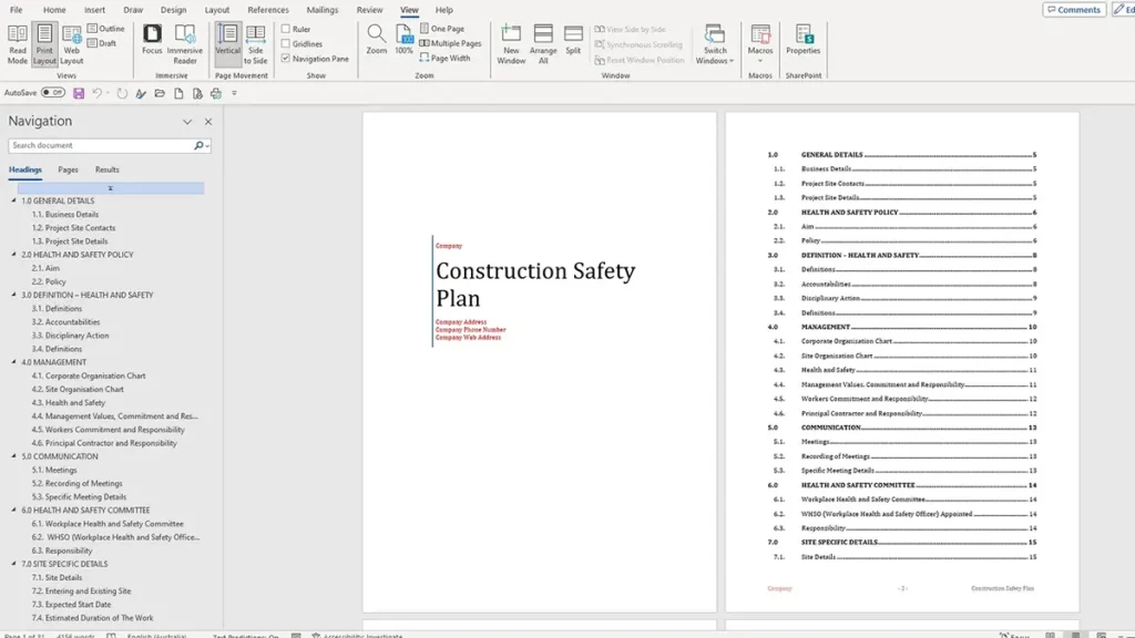 Construction Safety and Health Plan Template Preview