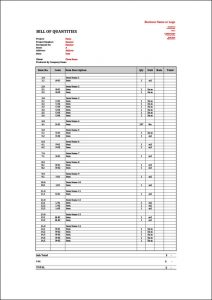 Template Bill of Quantities
