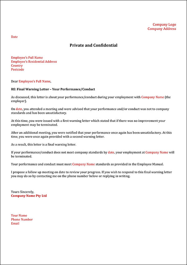 Final Warning Before Dismissal Template
