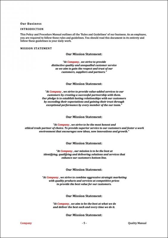 Quality Manual Template Archives - Digital Documents Direct | Templates