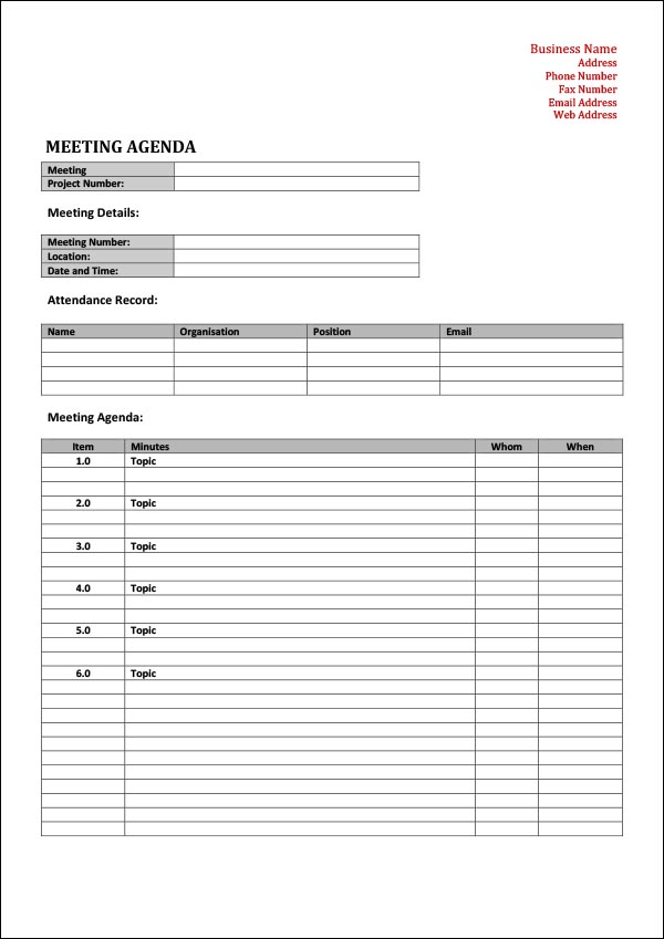 Meeting Agenda Email Template Database