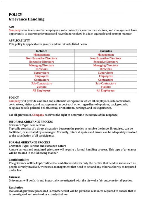 Grievance Handling Policy Template Avoid Workplace Issues