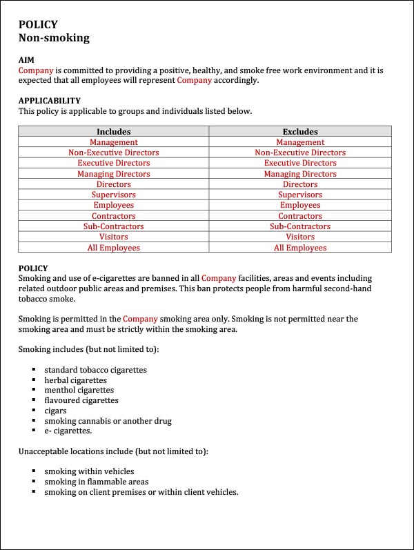 No Smoking Policy Workplace Template