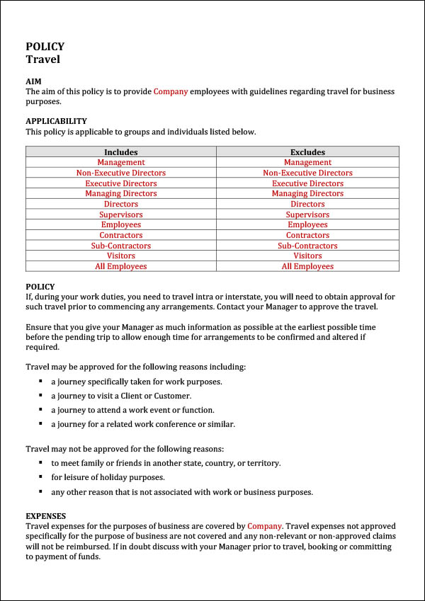 Travel Policy Template Communicate the Rules to Your Team