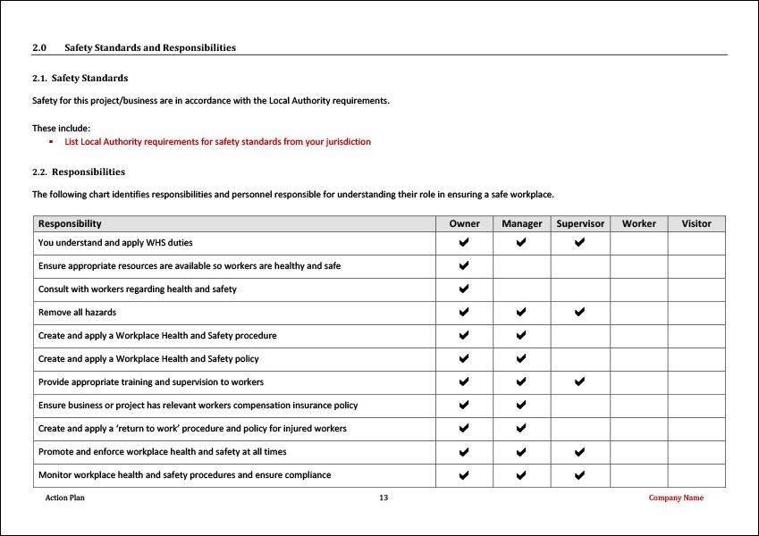 Workplace Health And Safety Action Plan Template Archives Digital Documents Direct Templates