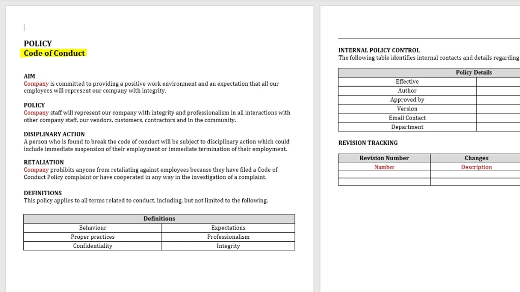 Free Code of Conduct Policy