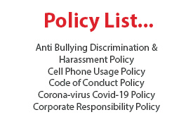 Policy list in black text