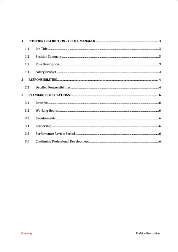 Office Manager Position Description Template