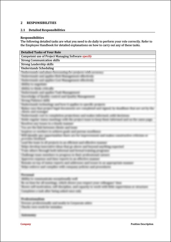 Project Manager Position Description Template Communicate Effectively