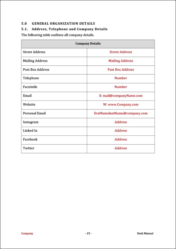 Desk Manual Template Improve Business Performance