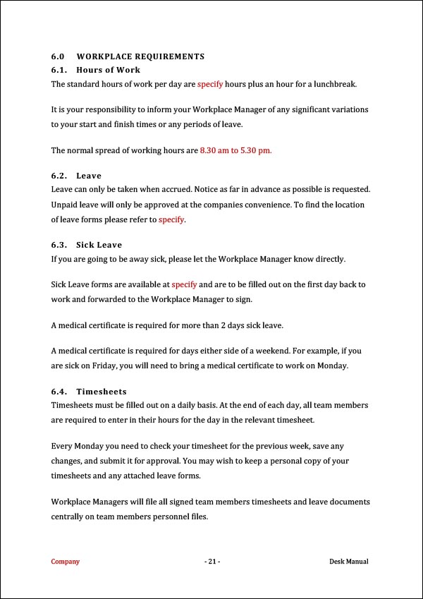 Front Desk Procedures Manual Template