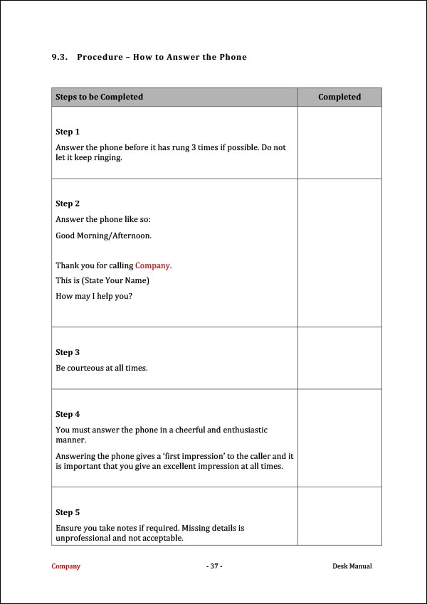 Desk Manual Template Word Desk Manual Template Word