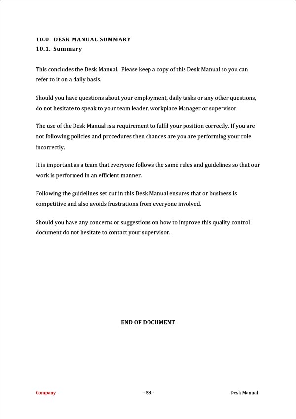 Desk Manual Template An Easy Way to Improve Business Performance