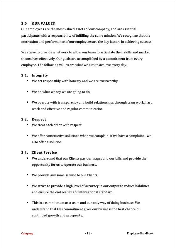 Employee Handbook Template | Values