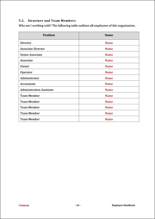 Employee Handbook Template | Structure and Team Members
