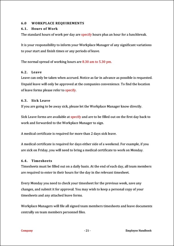 Employee Handbook Template | Workplace Requirements