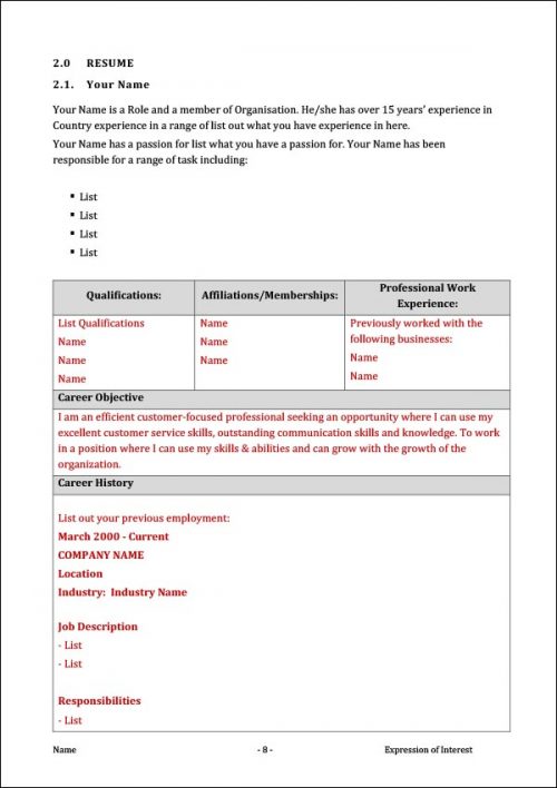 Expression of Interest Job Application Template Download