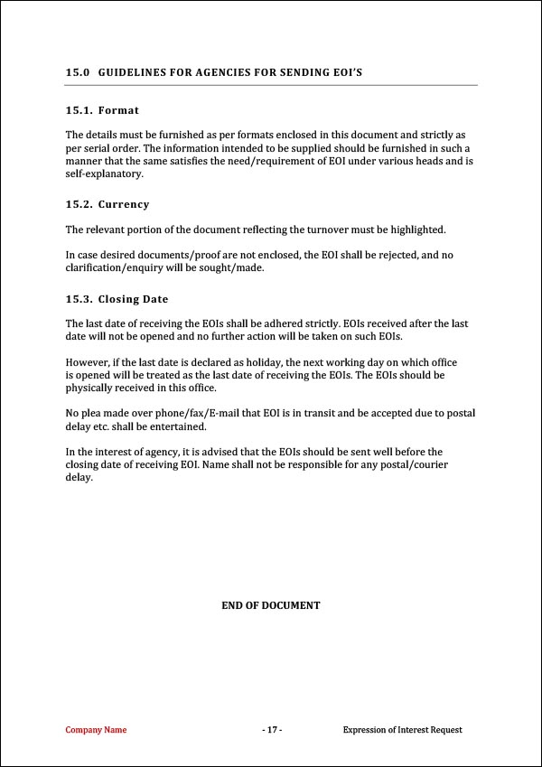 Expression of Interest Request Template - Guidelines