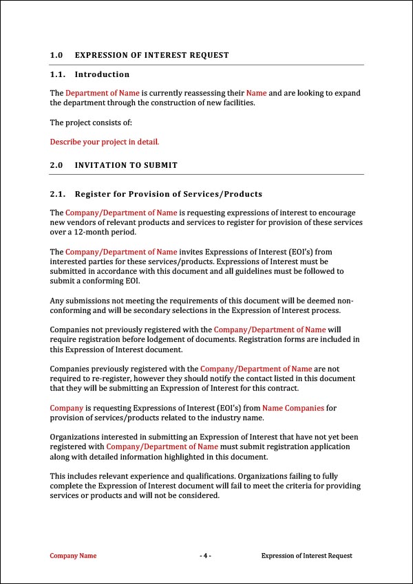 Expression Of Interest Request Template Free Templates Expression Of Interest Request Template Free Templates