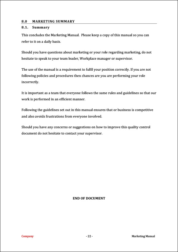 Marketing Manual Template
