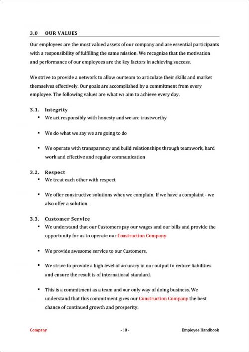 Construction Company Employee Handbook Template | Improve Faster