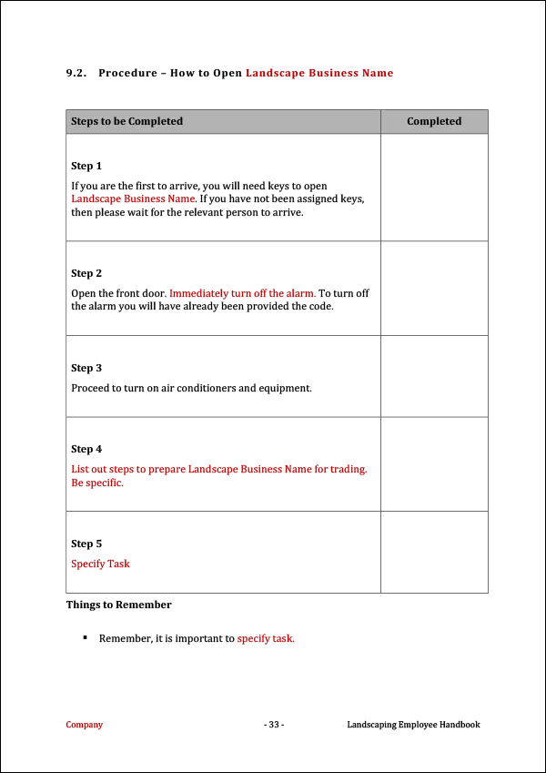 Landscaping Employee Handbook Template | Procedures