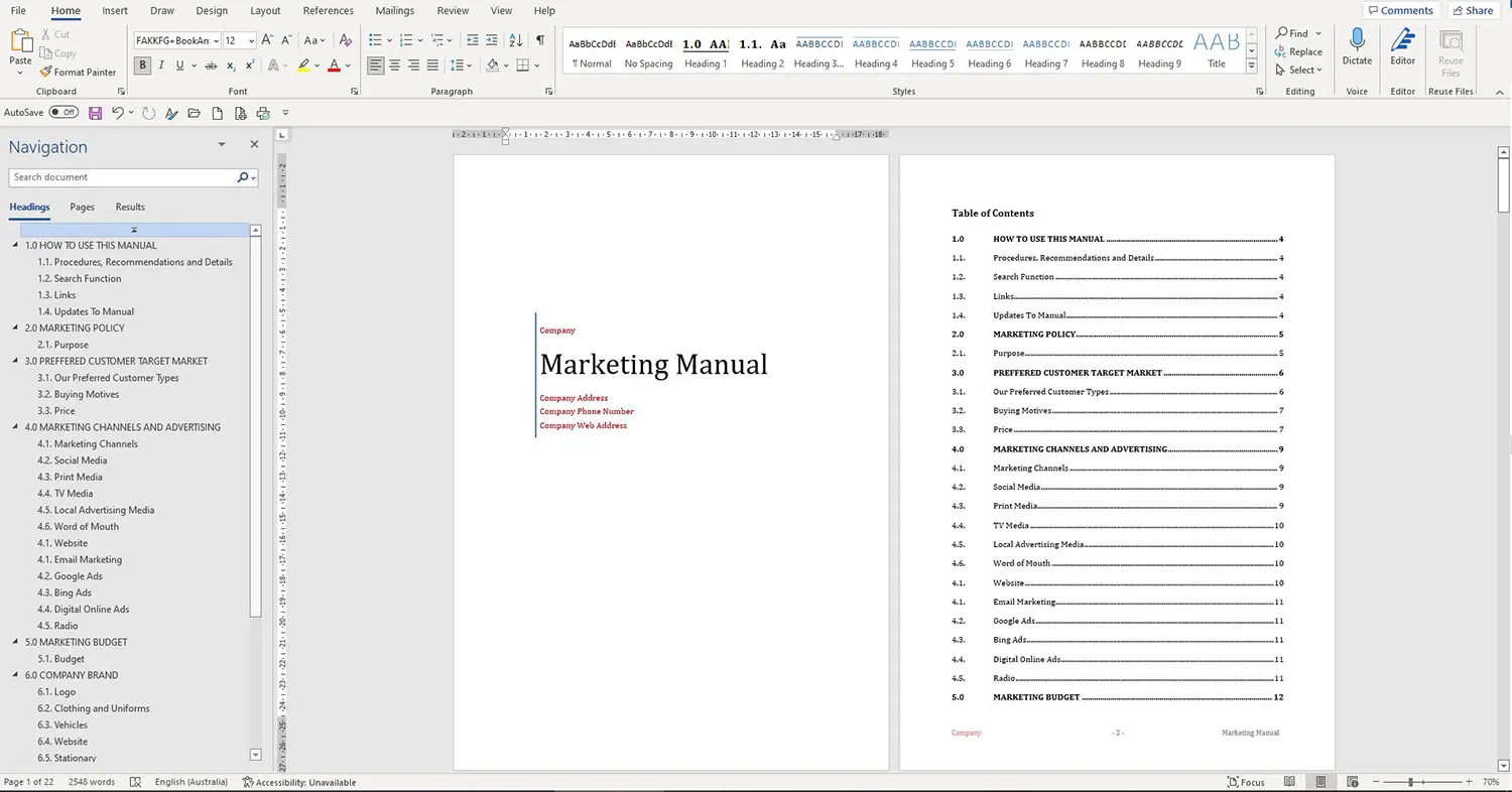 Marketing Manual Template - MS Word