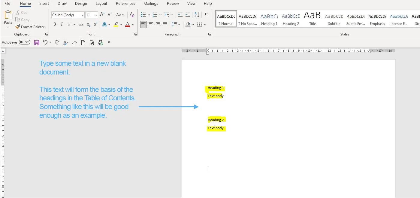 Create Table of Contents MS Word
