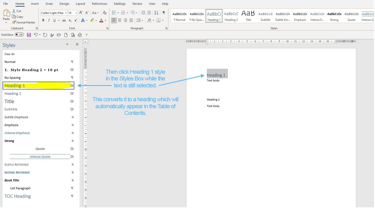 Create Table of Contents MS Word