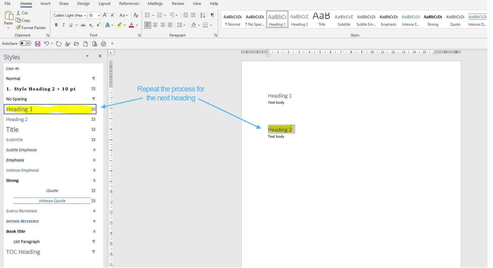 Create Table of Contents MS Word