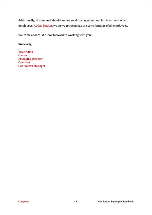 Gas Station Employee Handbook Template - Welcome