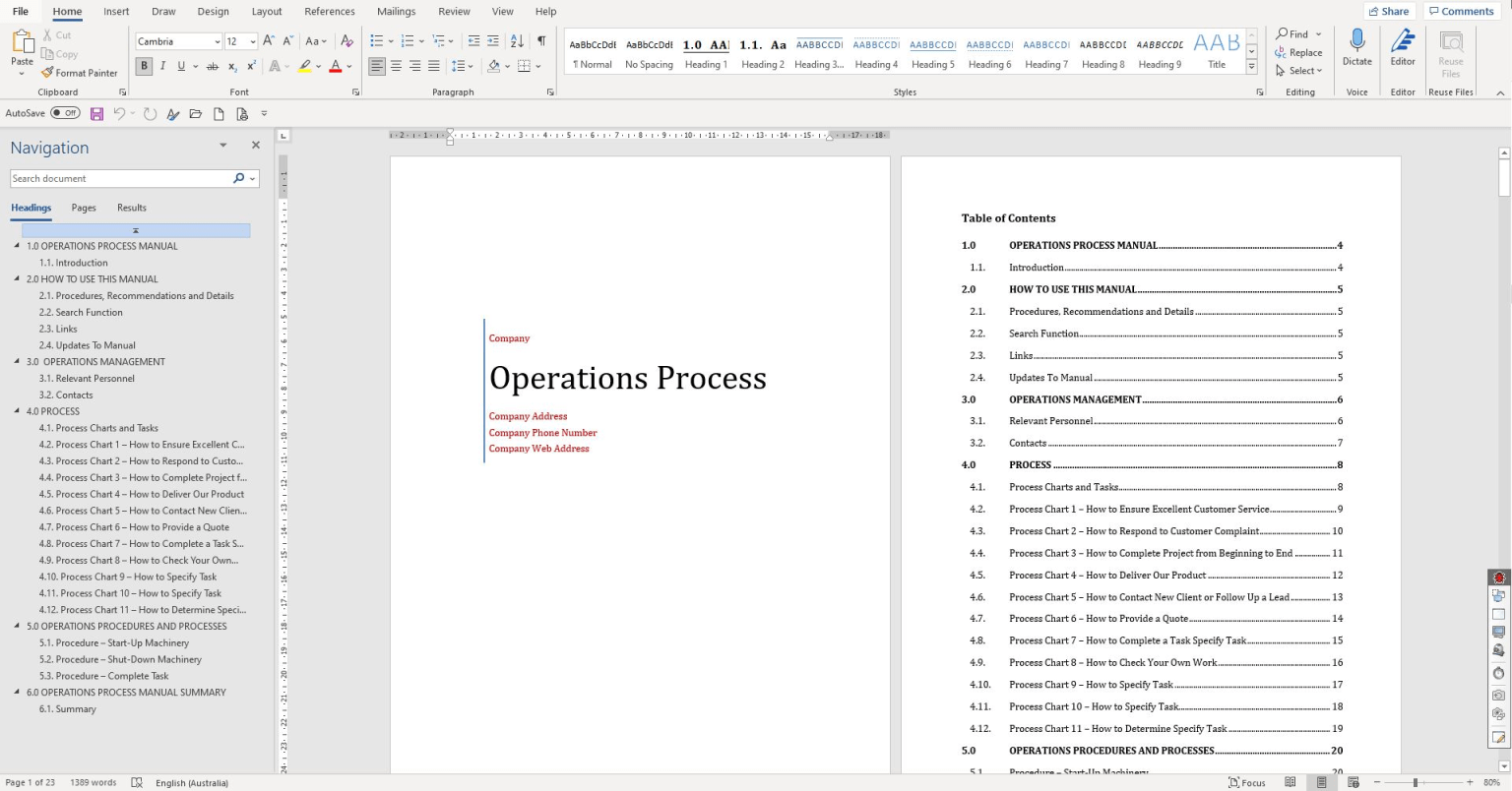 Operations Manual Table of Contents - 8 Essentials