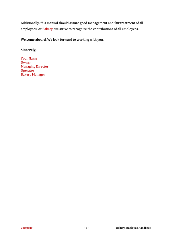 Bakery Employee Handbook Template