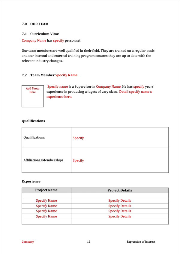 Expression of Interest Template - Your Team