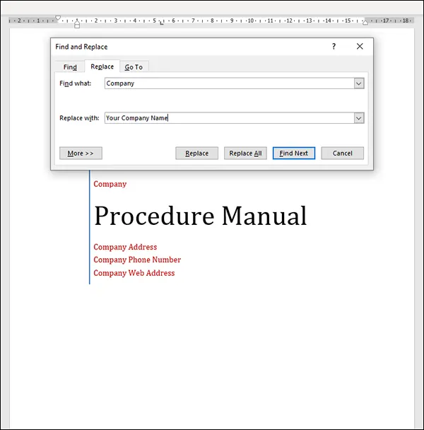 A screenshot demonstrating the 'Find, Select, and Replace' feature in Microsoft Word. The image shows the Word interface with the search toolbar open, displaying options for finding, selecting, and replacing text within a document. Users can input search terms and specify parameters for the search. The background is the Word interface, with various menu options and buttons visible.