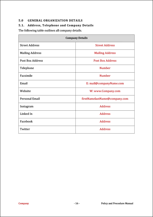 Policy and Procedure Manual Template - General Details Policy and Procedure Manual Template - General Details