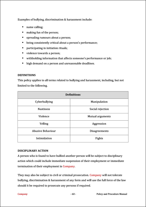Policy and Procedure Manual Template - Anti-Bullying, Discrimination and Harassment Policy and Procedure Manual Template - Anti-Bullying, Discrimination and Harassment