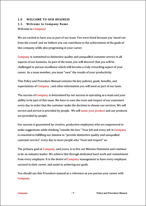 Policy and Procedure Manual Template - Welcome Message Page 1 Policy and Procedure Manual Template - Welcome Message Page 1