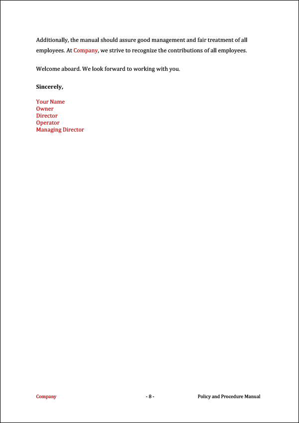 Policy and Procedure Manual Template - Welcome Message Page 2 Policy and Procedure Manual Template - Welcome Message Page 1