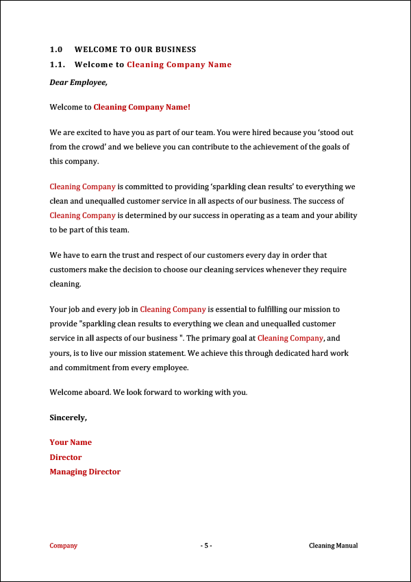 Cleaning Standard Operating Procedure Template - Introduction