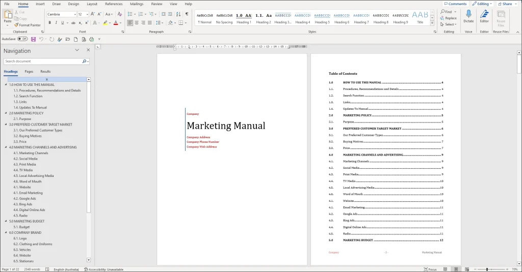 Marketing Manual Template