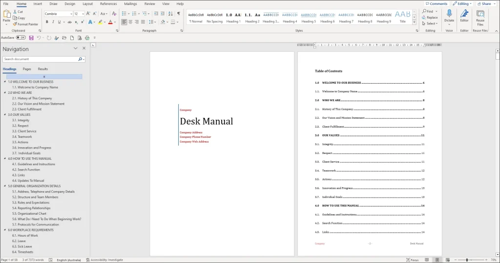Desk Manual Template