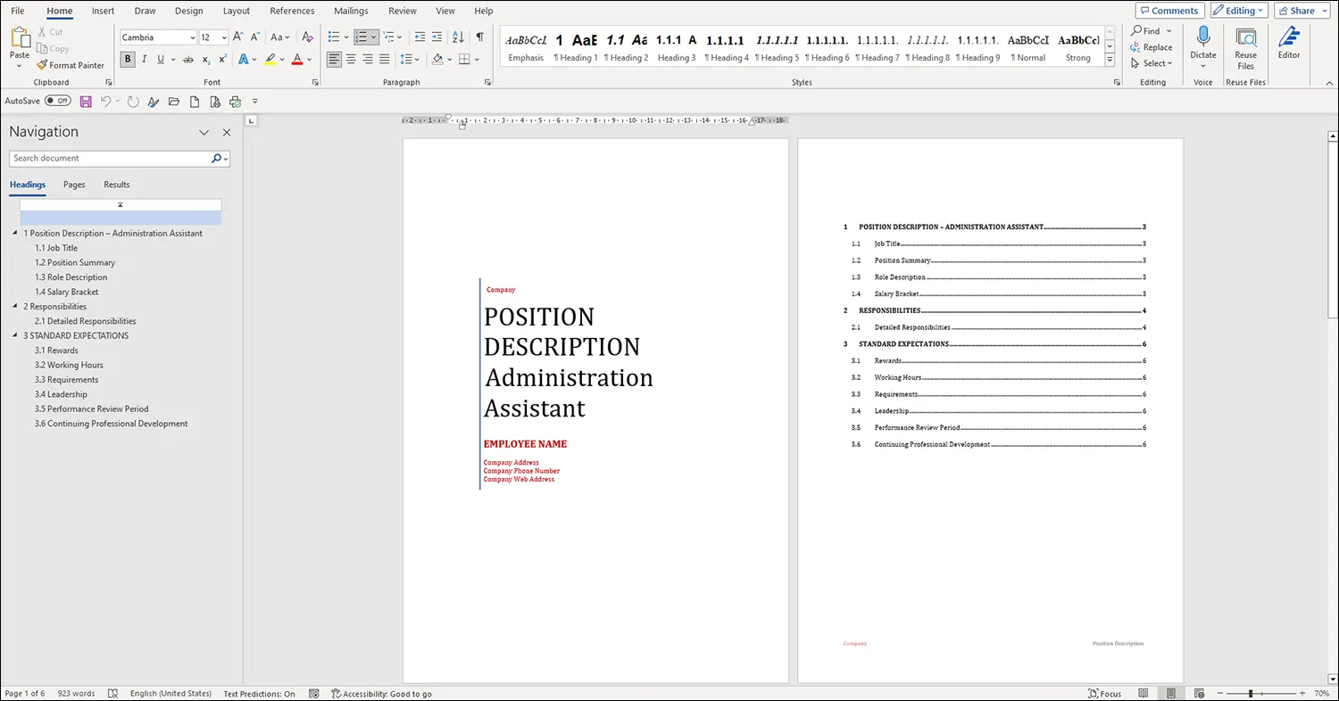Administration Assistant Position Description Template