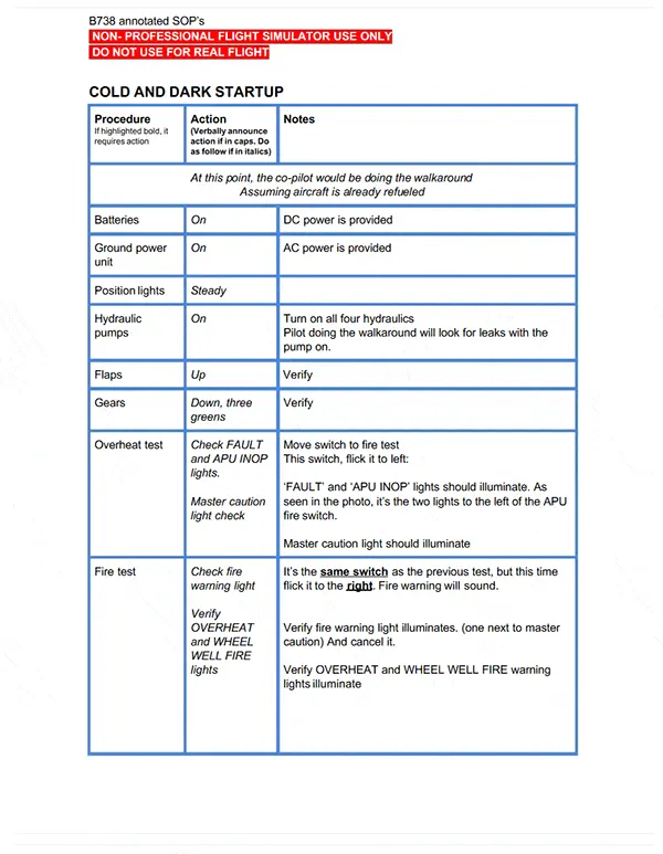 Example 01 - Boeing 737 Annotated Standard Operating Procedures