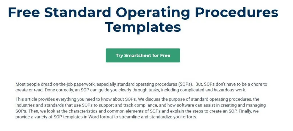 smartsheet - Standard Operating Procedures Templates
