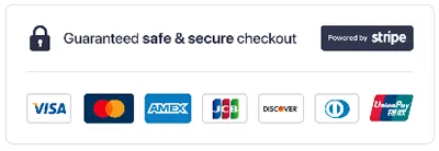 An image depicting a guaranteed safe checkout, commonly seen online. The image features a padlock symbol, Stripe logo, and credit card logos arranged together. The padlock symbolizes security, while the PayPal and credit card logos indicate accepted payment methods. The background is likely a white to enhance visibility.