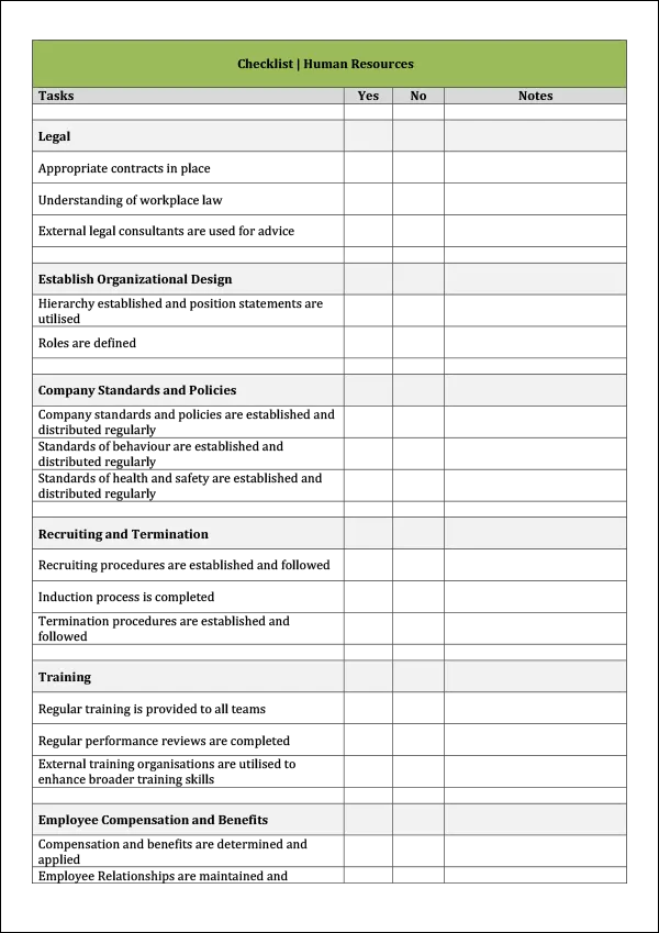 Human Resources - Checklist