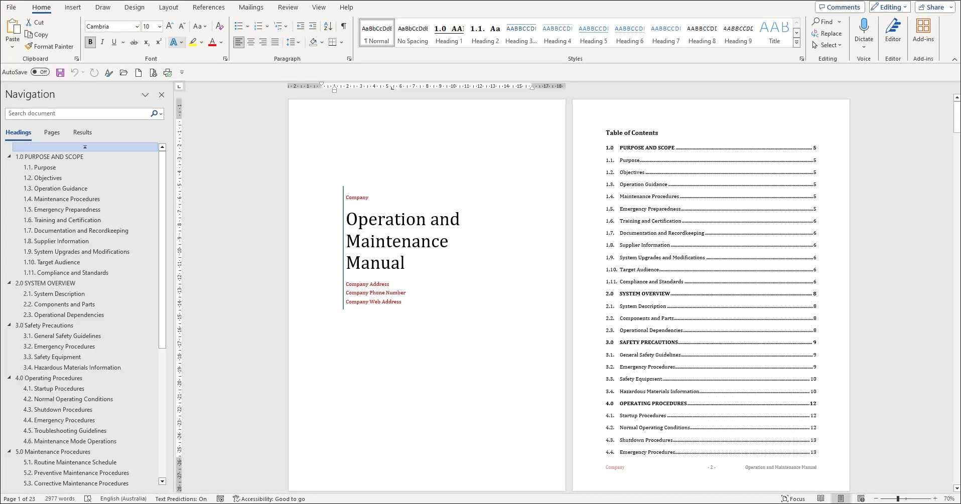 Operation and Maintenance Manual Template - MS Word View