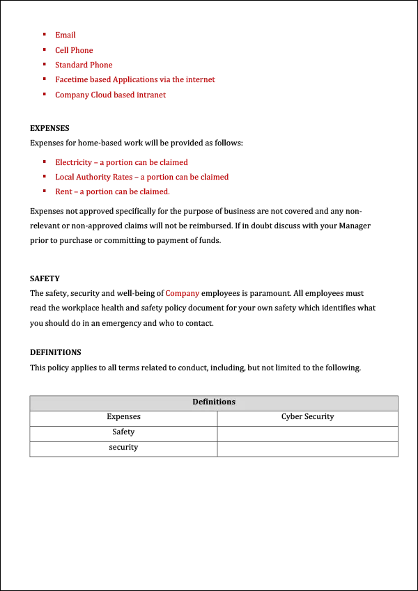 Policy Manual Template - Work from Home Policy