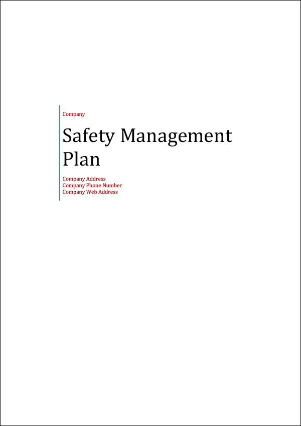 Safety Management Plan Template | Title Page